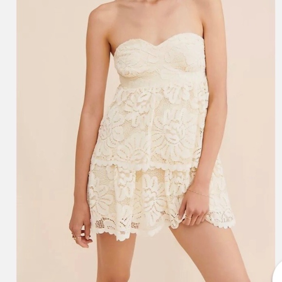 Maeve ~ Strapless Ivory Lace Mini DRESS sz L - Picture 1 of 8